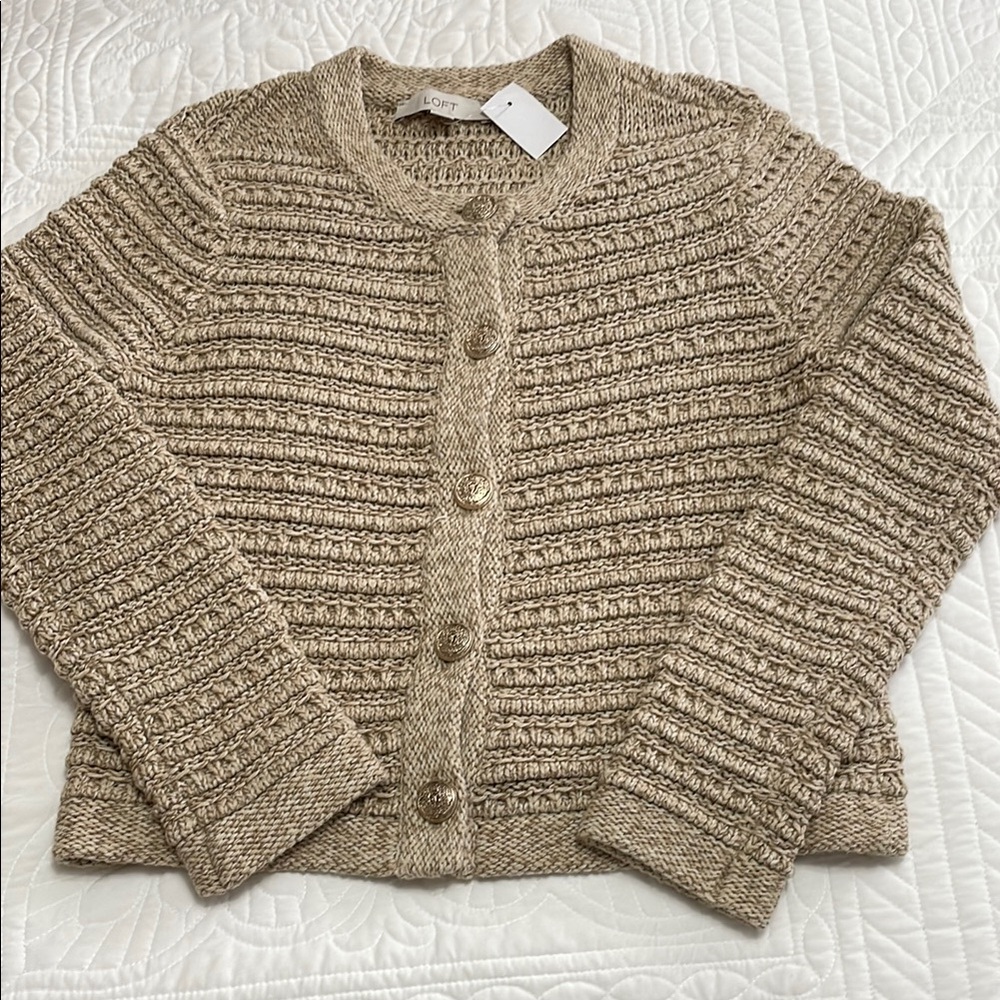 LOFT Women's Tan button front Sweater